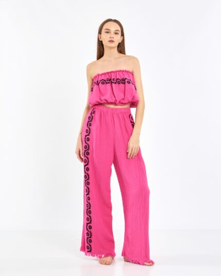 Crop Pantolonlu Pembe Takım