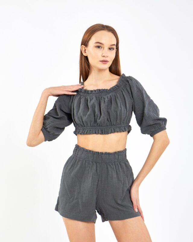 Crop Shorts Set Anthrazit