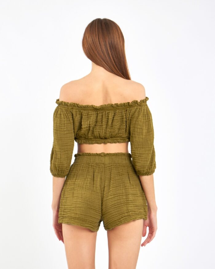 Crop Şortlu Takım Haki Crop Şortlu Takım Haki