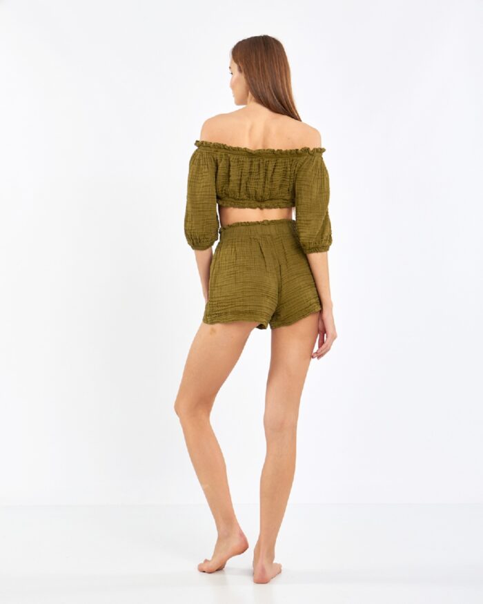 Crop Şortlu Takım Haki Crop Şortlu Takım Haki