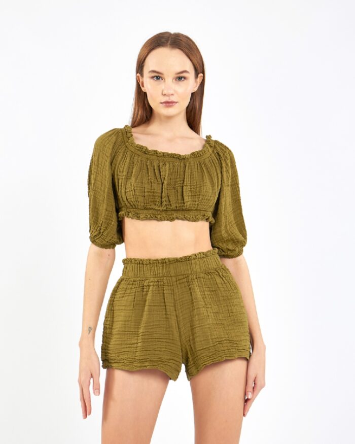 Crop Şortlu Takım Haki Crop Şortlu Takım Haki