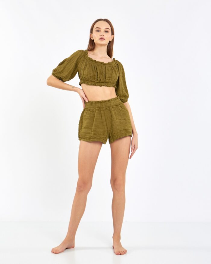 Crop Şortlu Takım Haki Crop Şortlu Takım Haki