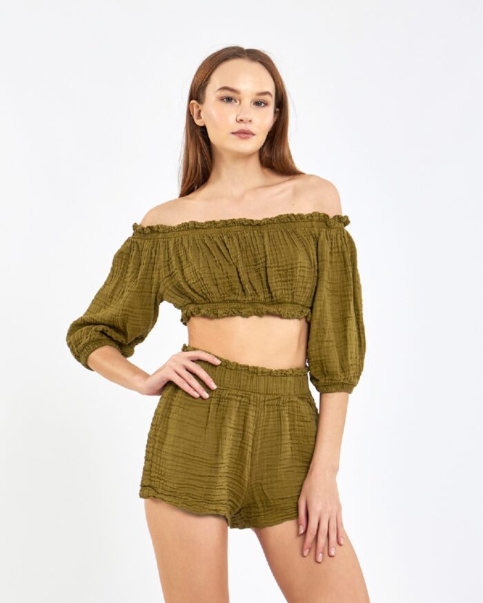 Crop Şortlu Takım Haki Crop Şortlu Takım Haki