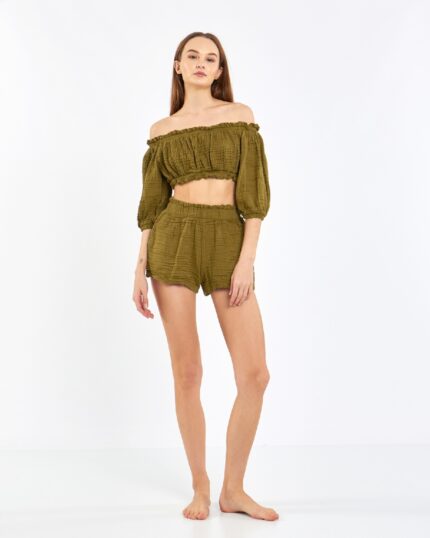 Crop Shorts Anzug Khaki