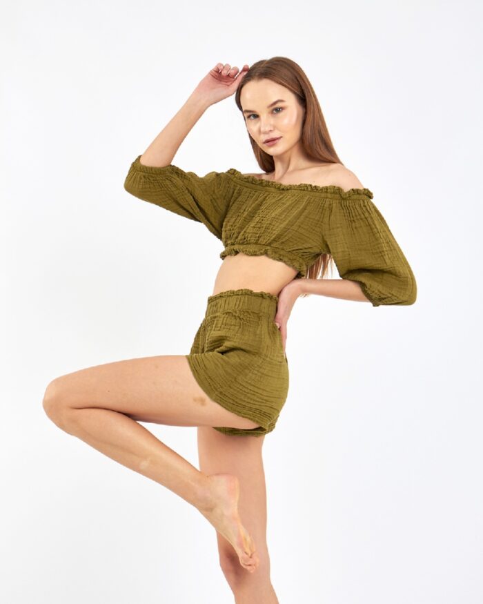 Crop Şortlu Takım Haki Crop Şortlu Takım Haki