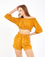 Crop Shorts Suit Mustard Yellow