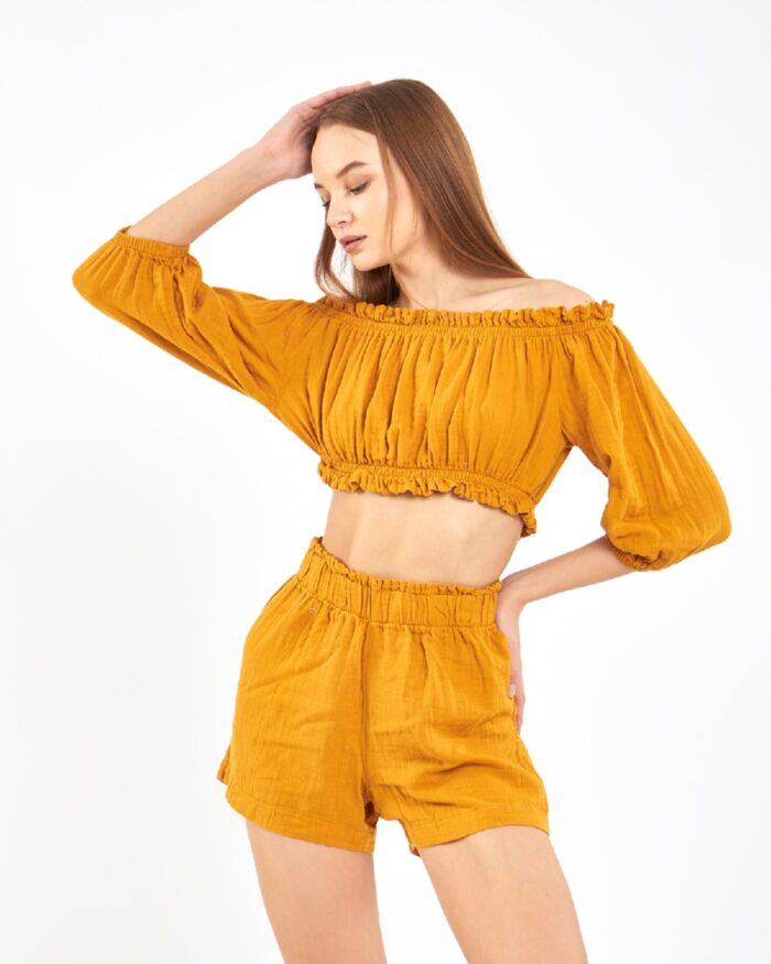 Crop Shorts Suit Mustard Yellow Crop Shorts Suit Mustard Yellow