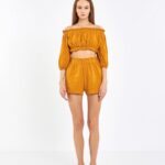 Crop Şortlu Takım Hardal Sarısı