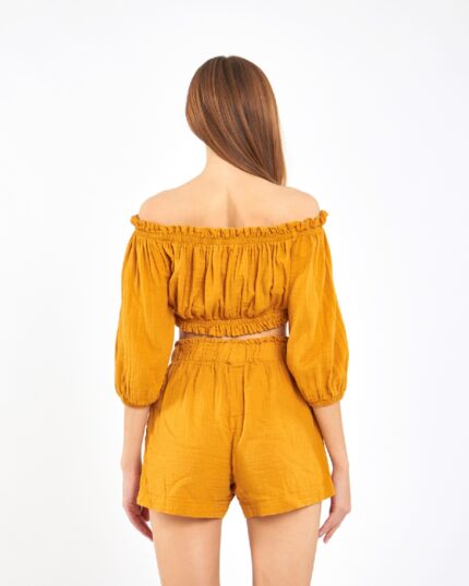 Crop Shorts Anzug Senfgelb