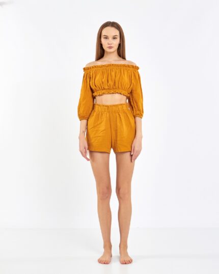 Crop Shorts Anzug Senfgelb
