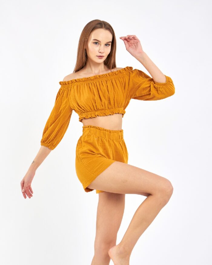 Crop Shorts Suit Mustard Yellow Crop Shorts Suit Mustard Yellow