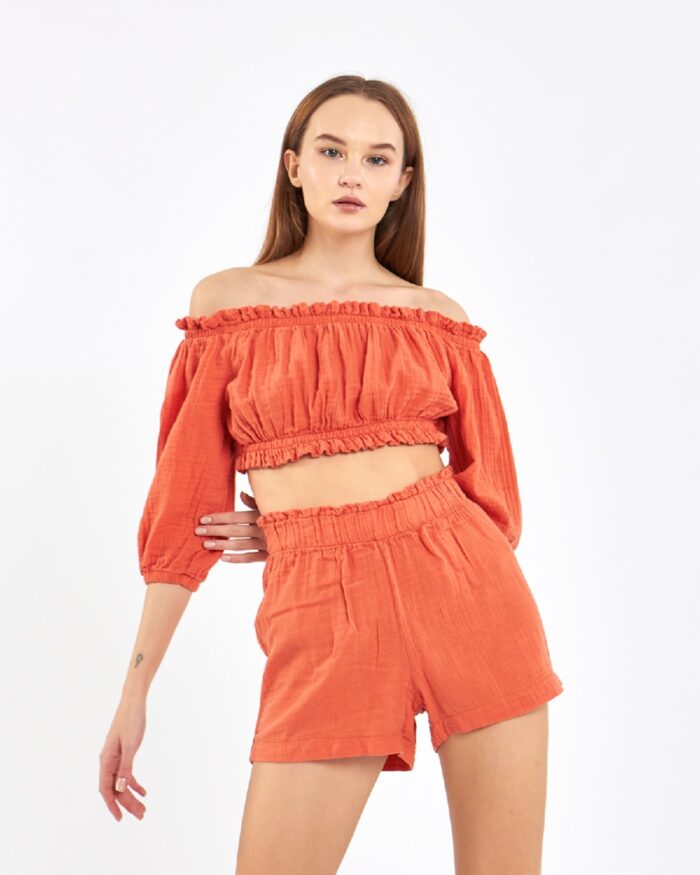 Crop Şortlu Takım Narçiçeği