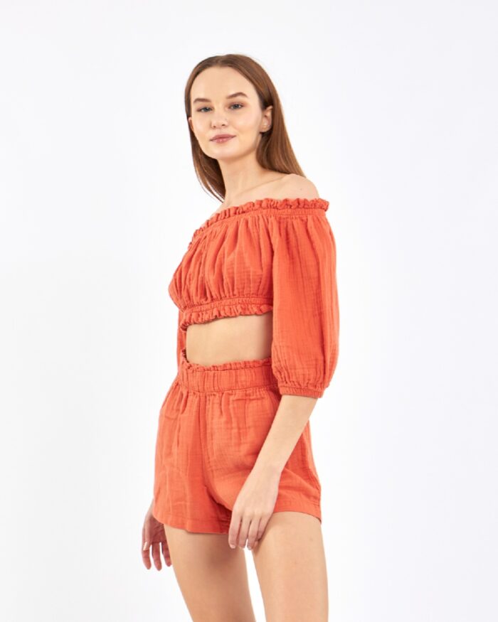 Crop Şortlu Takım Narçiçeği