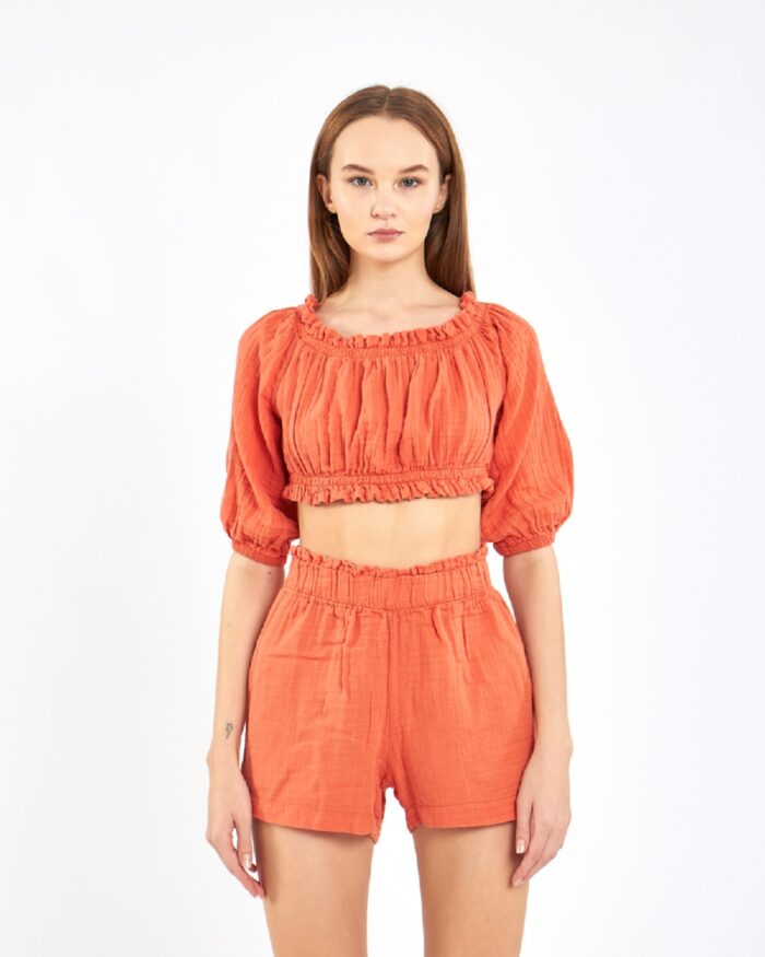 Crop Şortlu Takım Narçiçeği