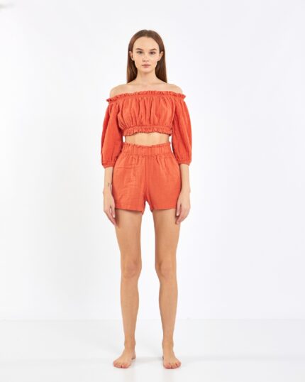 Crop Şortlu Takım Narçiçeği