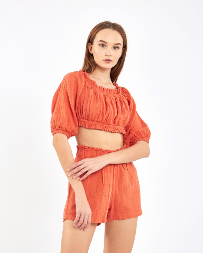 Crop Şortlu Takım Narçiçeği