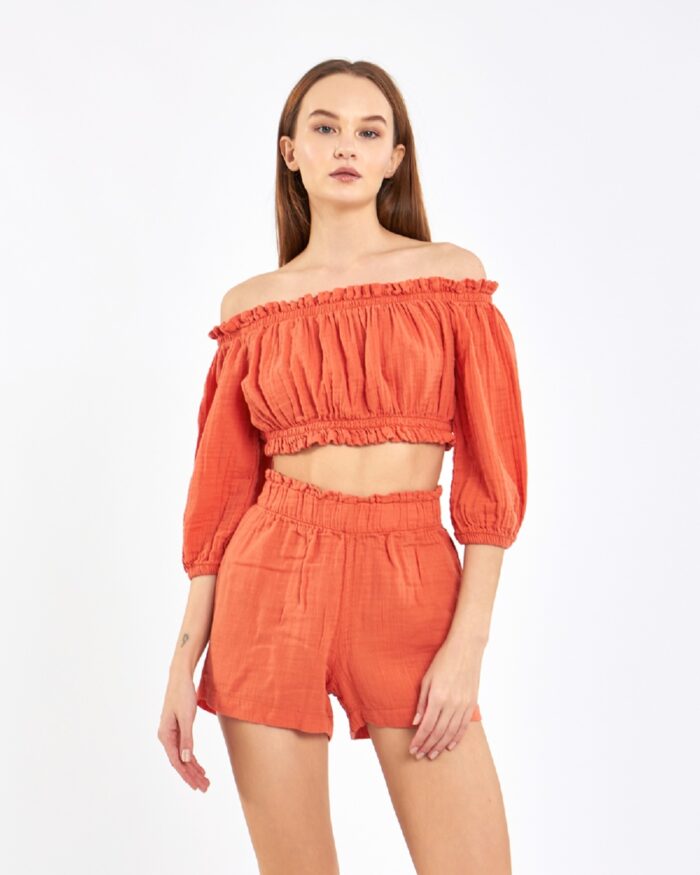 Crop Şortlu Takım Narçiçeği