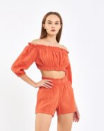 Crop Şortlu Takım Narçiçeği