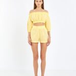 Crop Şortlu Takım Sarı