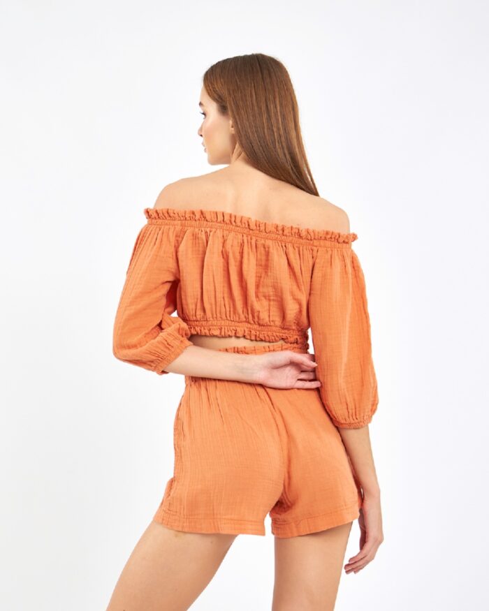 طقم شورت قصير قصير برتقالي