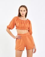 طقم شورت قصير قصير برتقالي