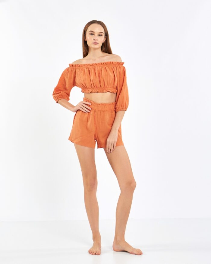 طقم شورت قصير قصير برتقالي