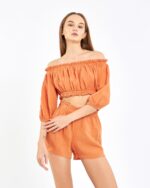 طقم شورت قصير قصير برتقالي