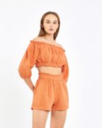 طقم شورت قصير قصير برتقالي