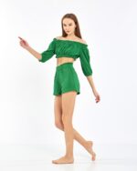 طقم شورت قصير قصير أخضر زمردي