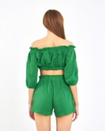 طقم شورت قصير قصير أخضر زمردي