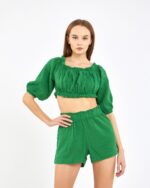 طقم شورت قصير قصير أخضر زمردي