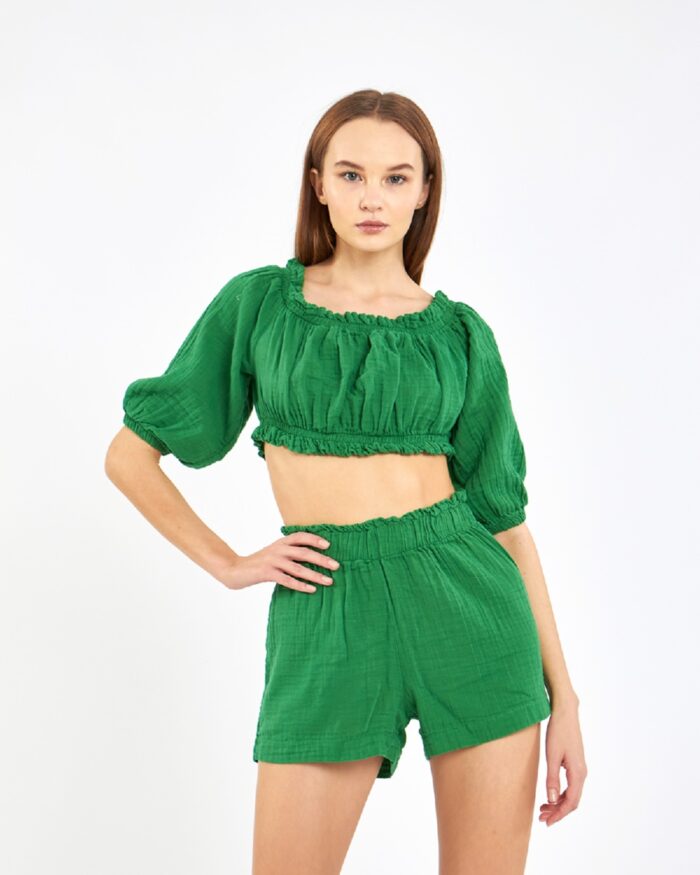 طقم شورت قصير قصير أخضر زمردي طقم شورت قصير قصير أخضر زمردي