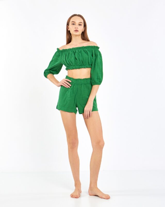 Crop Shorts Anzug Smaragdgrün