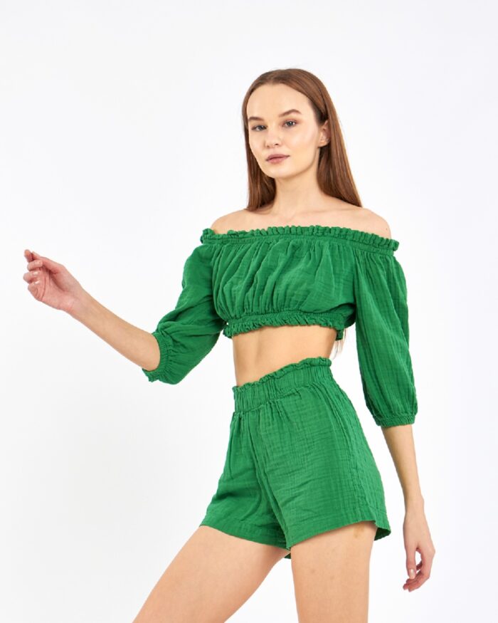 طقم شورت قصير قصير أخضر زمردي طقم شورت قصير قصير أخضر زمردي