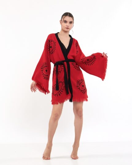 Eye Kırmızı Kısa Kimono