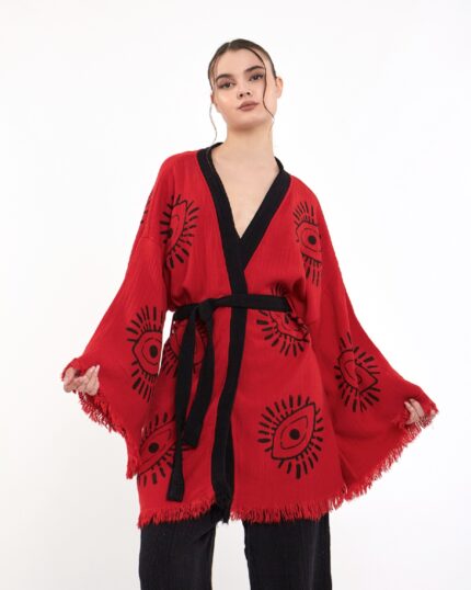 Eye Kırmızı Siyah Kimono Takım