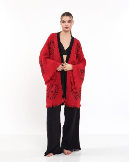 Eye Kırmızı Siyah Kimono Takım