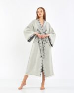 Jakarlı Antrasit Fil Chakra Gri Kimono