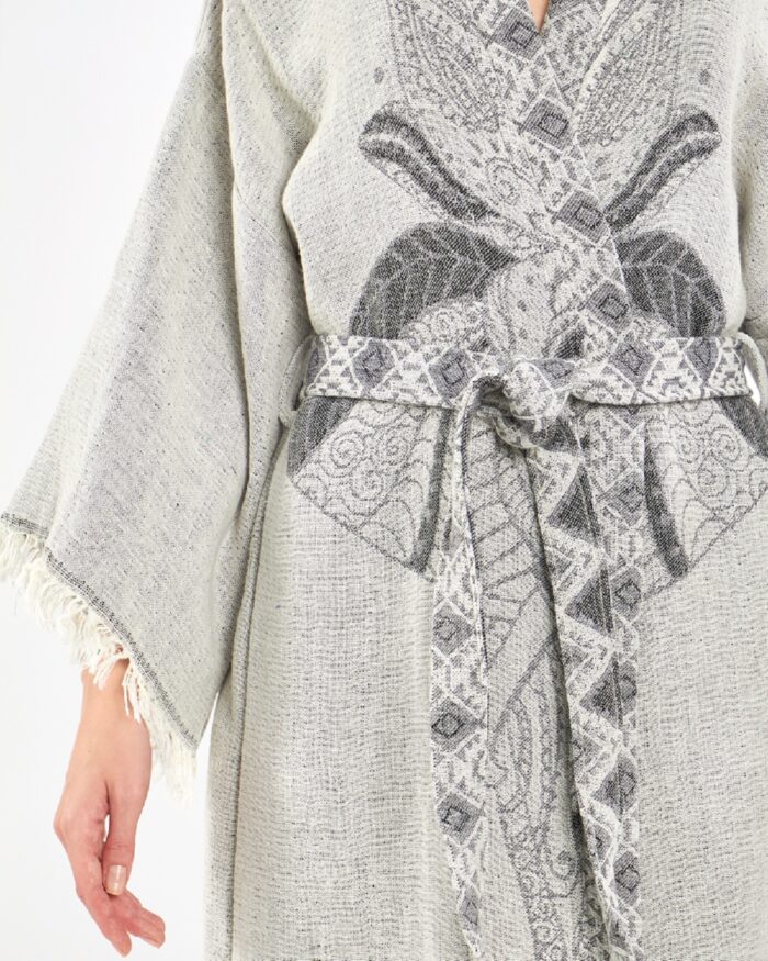 Jakarlı Antrasit Fil Chakra Gri Kimono