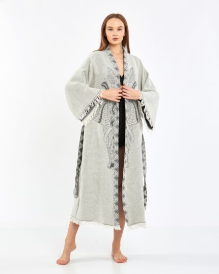 Jacquard Anthrazit Elefant Chakra Grau Kimono