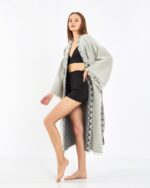 Jakarlı Antrasit Fil Chakra Gri Kimono