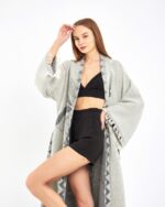 Jakarlı Antrasit Fil Chakra Gri Kimono