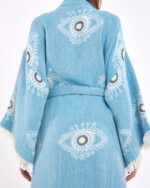 Jakarlı Beyaz Eye Baby Blue Kimono