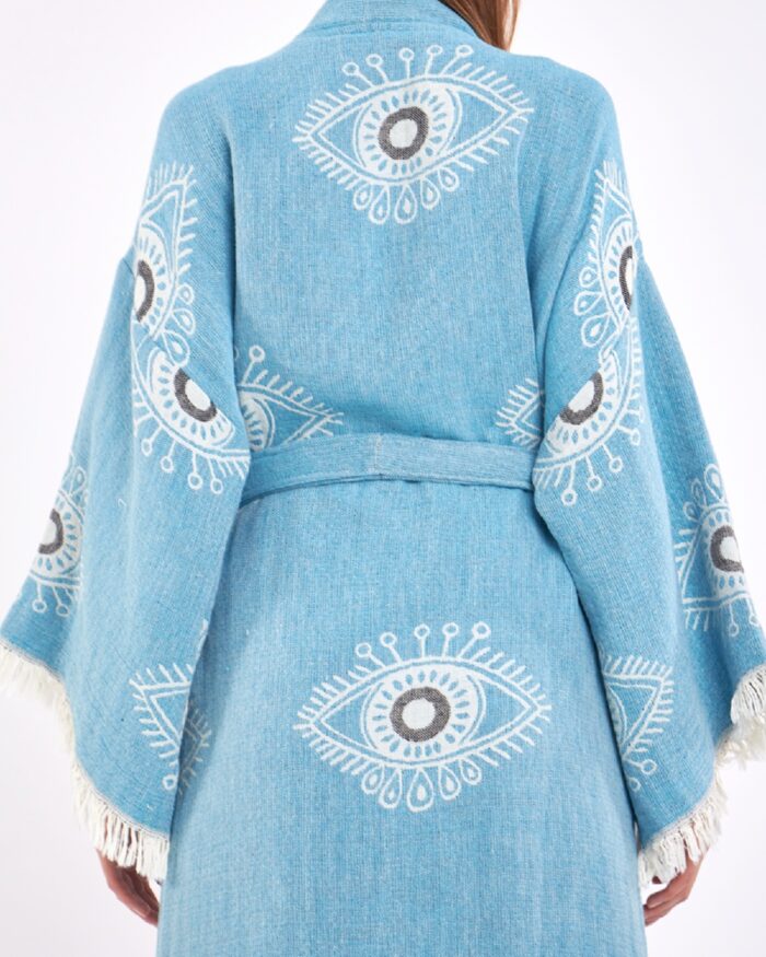 Jakarlı Beyaz Eye Baby Blue Kimono Jakarlı Beyaz Eye Baby Blue Kimono