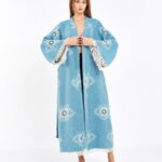 Jakarlı Beyaz Eye Baby Blue Kimono