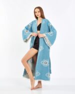 Jakarlı Beyaz Eye Baby Blue Kimono