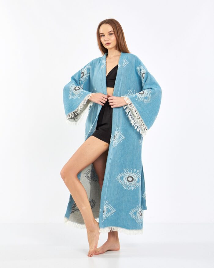 Jakarlı Beyaz Eye Baby Blue Kimono Jakarlı Beyaz Eye Baby Blue Kimono
