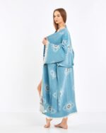 Jakarlı Beyaz Eye Baby Blue Kimono