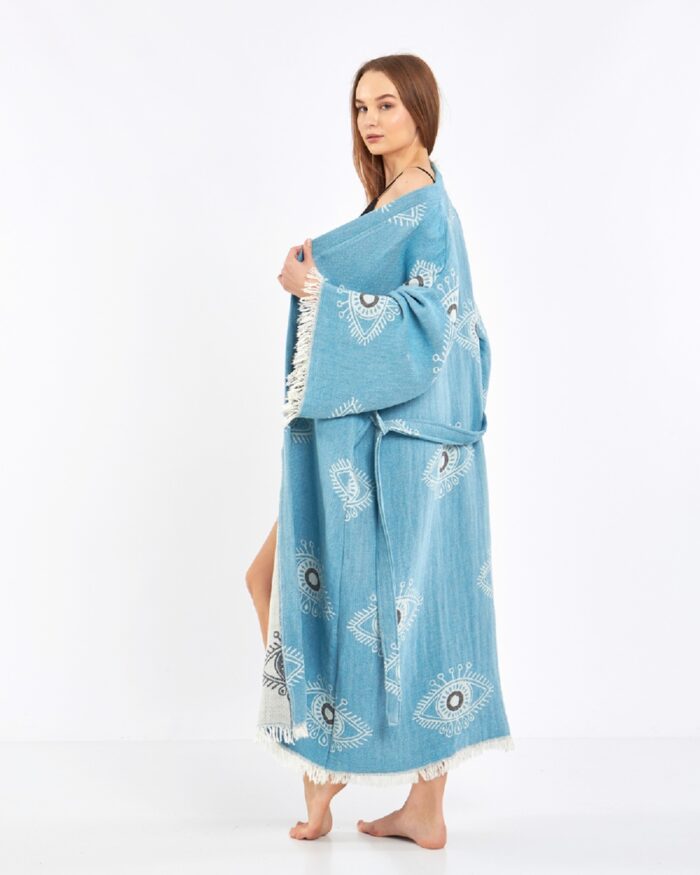 Jakarlı Beyaz Eye Baby Blue Kimono Jakarlı Beyaz Eye Baby Blue Kimono