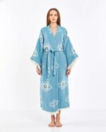 Jakarlı Beyaz Eye Baby Blue Kimono